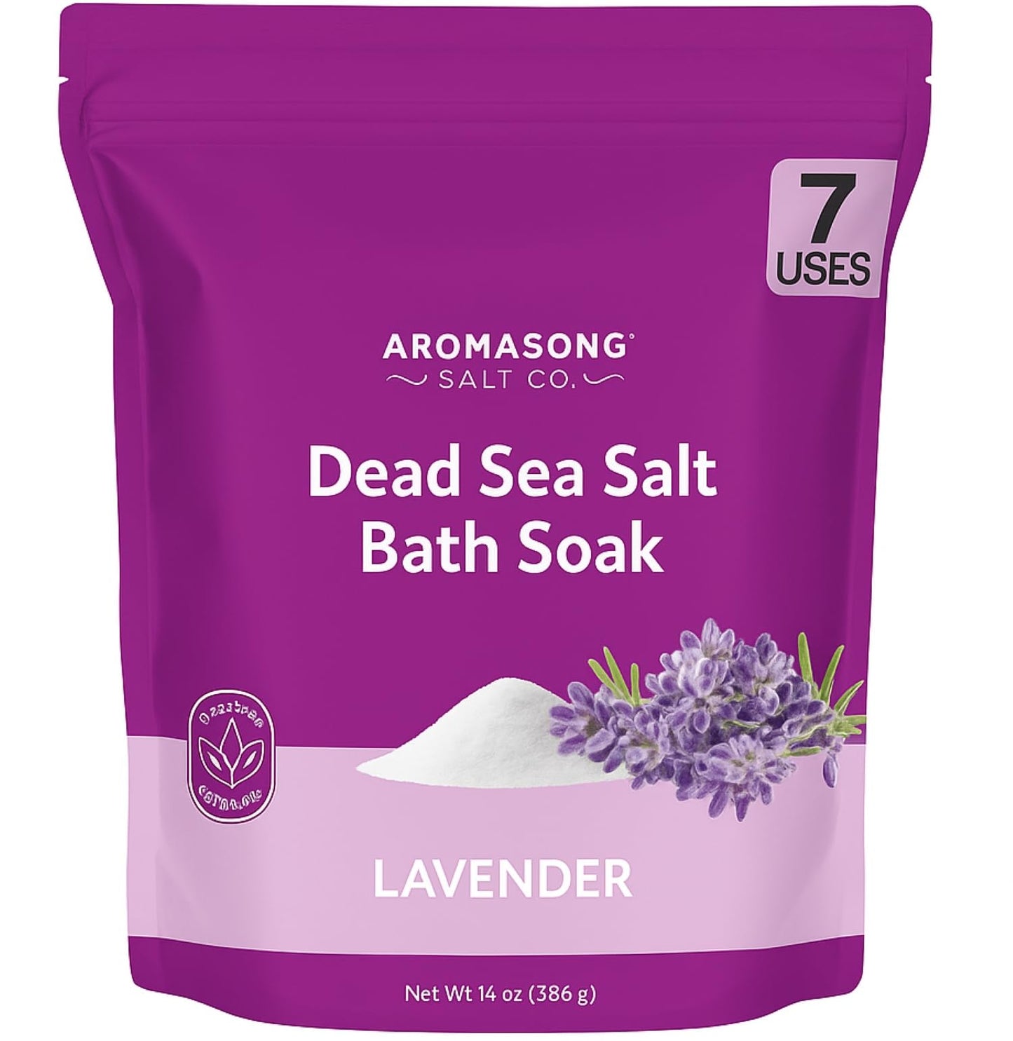 Aromasong Dead Sea Salt for Soaking with Natural Lavender Essential Oil - 14 Oz. Spa Bath Salt Fine Grain 7 Uses Per Pack - for Body Wash Scrub - Soak Beauty and Personal Care Aromasong