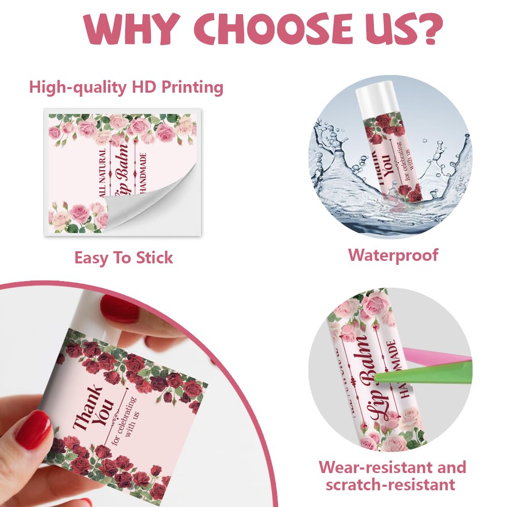 Peacoblue 160Pcs Lip Balm Labels Sticker for Tubes 2.1"x1.7" Flowers with Words, 8 Styles Waterproof Chapstick Labels Glossy for Homemade Lip Balm Beauty and Personal Care peacoblue