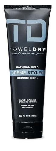Towel Dry Creme Styler Natural Hold + Medium Shine - Men's Hair Styling Super-Lightweight Smoothing Cream - Hold 2/10 - Easy Washout Formula - Men's Beauty & Personal Care Towel Dry
