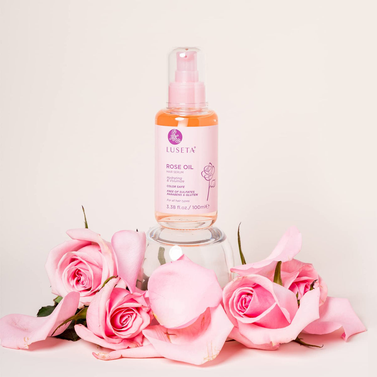 Luseta Rose Oil Hair Serum Moisturizing, Hydrating & Nourishing Serum for All Hair Types Dry Scalp Treatment 3.38oz
