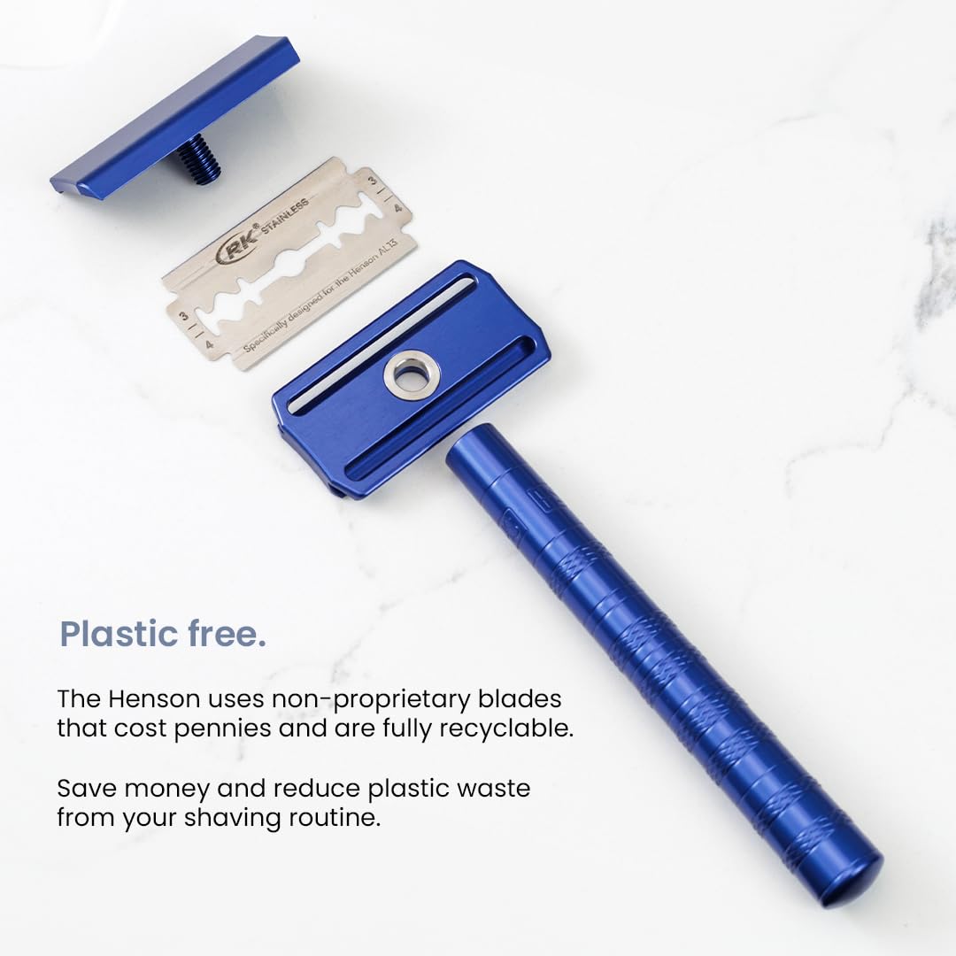 Henson Shaving Razor - Aluminum Double Edge Safety Razor with 5 Spare Blades - 30° Angled Precision With Superior Blade Rigidity- Reusable Single Beauty and Personal Care Henson Shaving
