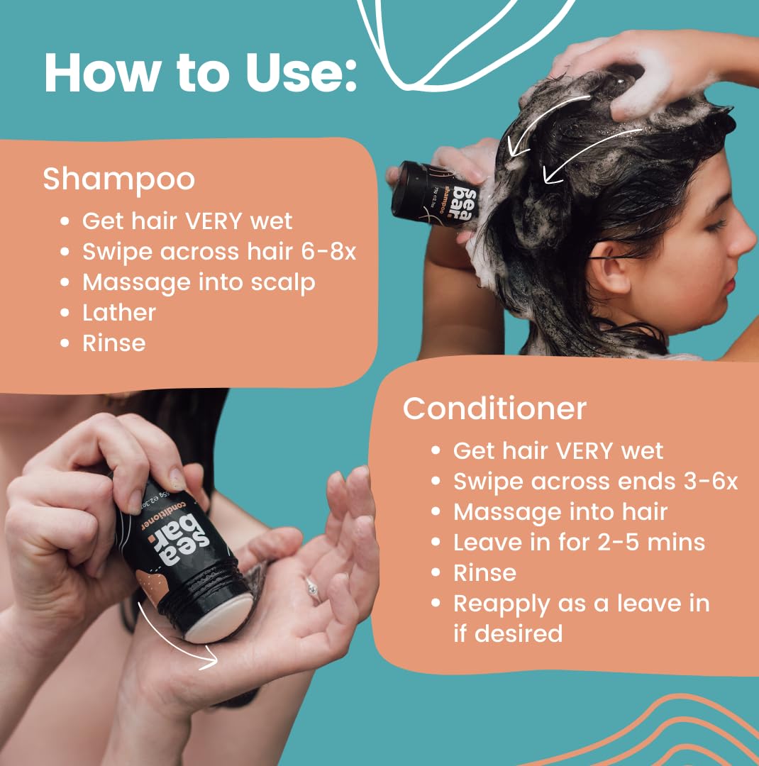 SeaBar Shampoo and Conditioner Bar Set with Refillable Applicator - Salon-Quality Cleanse & Condition - Volume & Soft, Manageable Lengths - Sulfate Beauty & Personal Care SeaBar