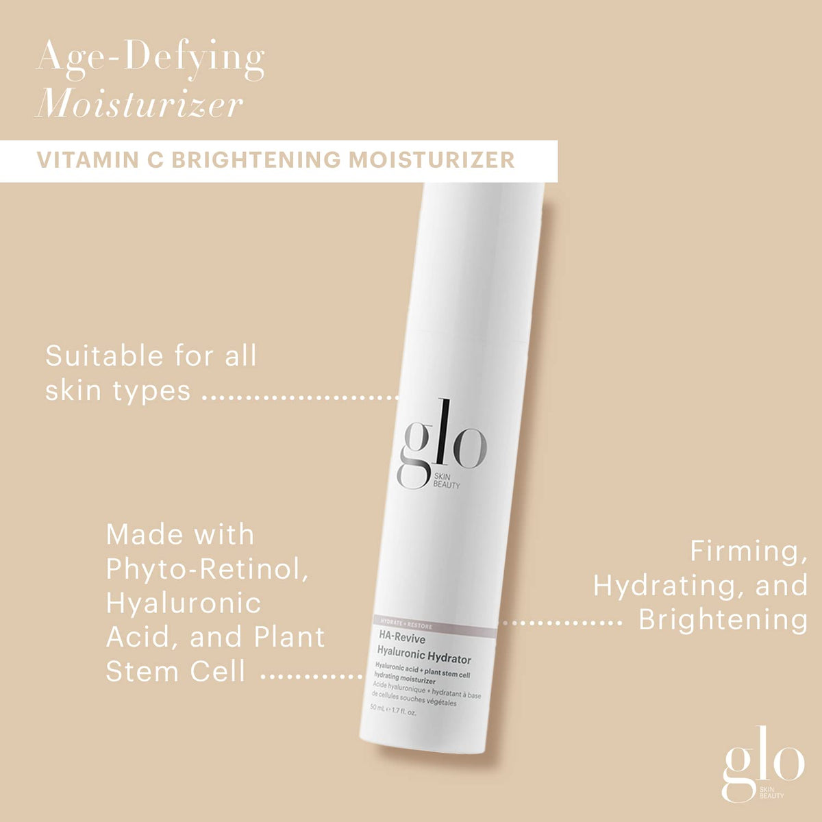 Glo Skin Beauty, HA-Revive Hyaluronic Hydrator | Hyaluronic Acid + Plant Stem Cell Facial Hydrating Moisturizer, 1.7 Ounces Beauty & Personal Care Glo Skin Beauty