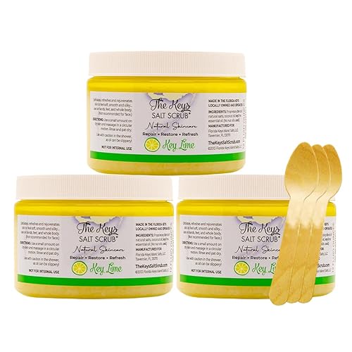 The Keys Salt Scrub -Sea Salt Scrub - Exfoliating Body Scrub with Wooden Spoon - Moisturizing Exfoliator for Hands, Foot, Bath, (12 Ounce (Pack of 3) Beauty & Personal Care The Keys Salt Scrub