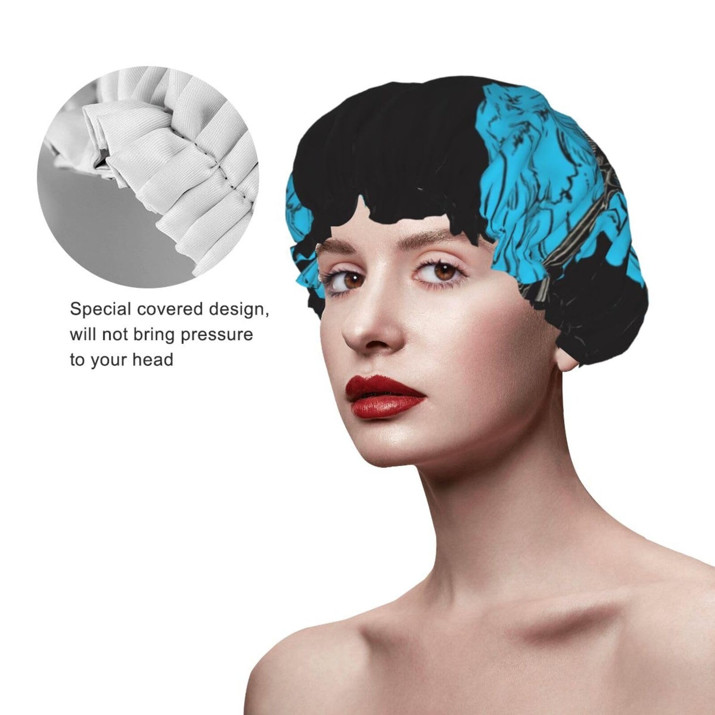 Skeleton Angel With Blue Wings Prints Shower Cap Double Layer Lined Waterproof Bathing Shower Hat Beauty and Personal Care Gjieliness