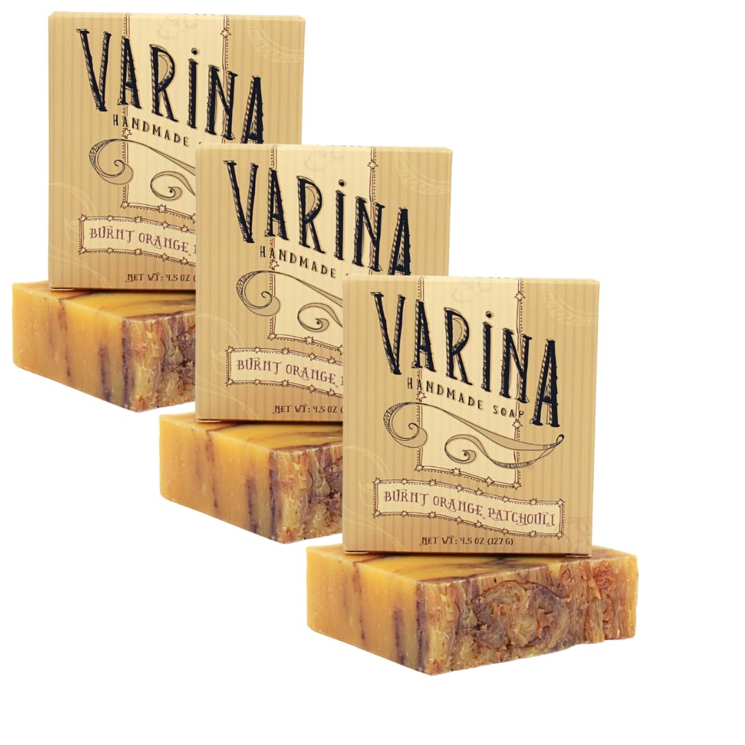 Varina Natural Burnt Orange Patchouli Bar Soap - Gentle Cleansing for Sensitive Skin, Earthy Scents - 3 Pack Beauty & Personal Care Varina
