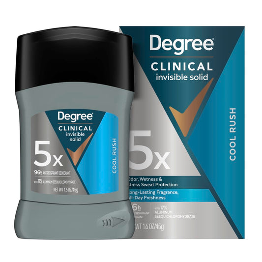 Degree Clinical Strength Antiperspirant Deodorant 96-Hour Sweat and Odor Protection Cool Rush Invisible Solid 5x Types of Sweat 1.6 OZ Beauty and Personal Care Degree Default Title