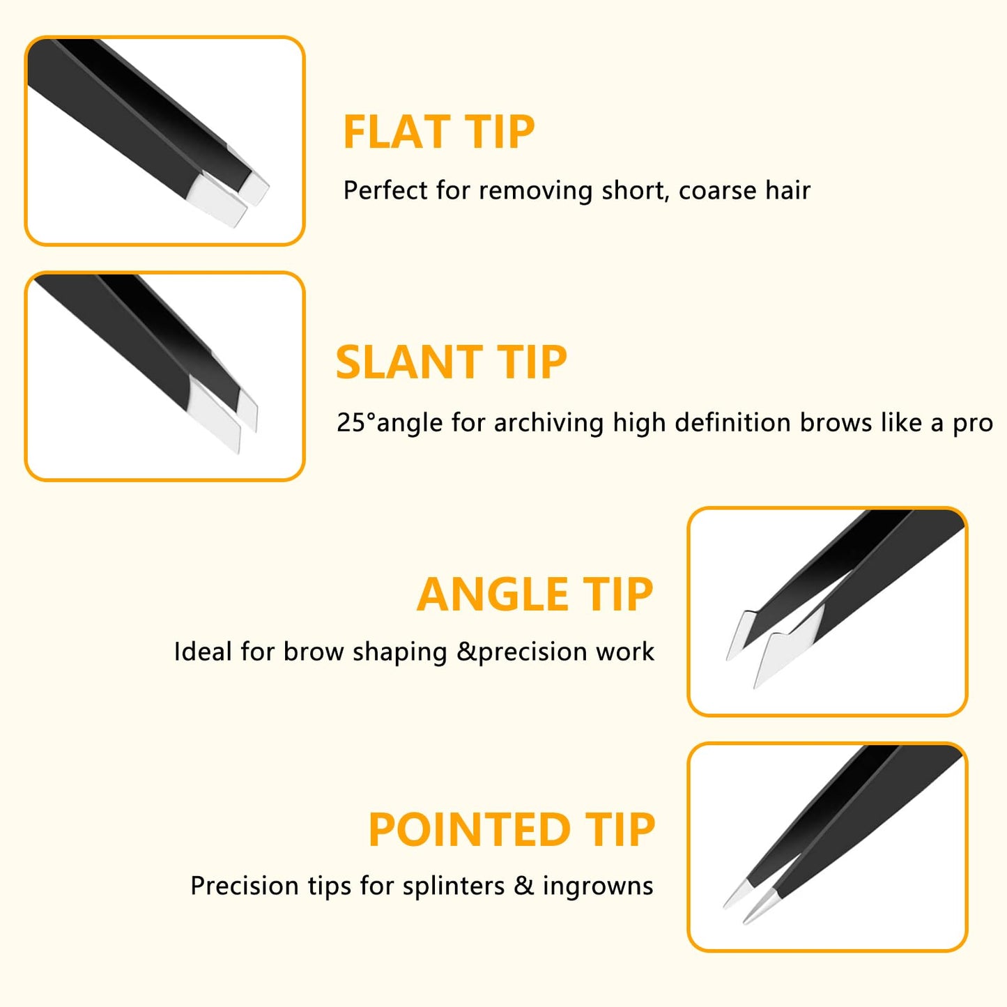 DTDNZKN 4 PCS Stainless Steel Tweezers Set Black Beauty and Personal Care DTDNZKN