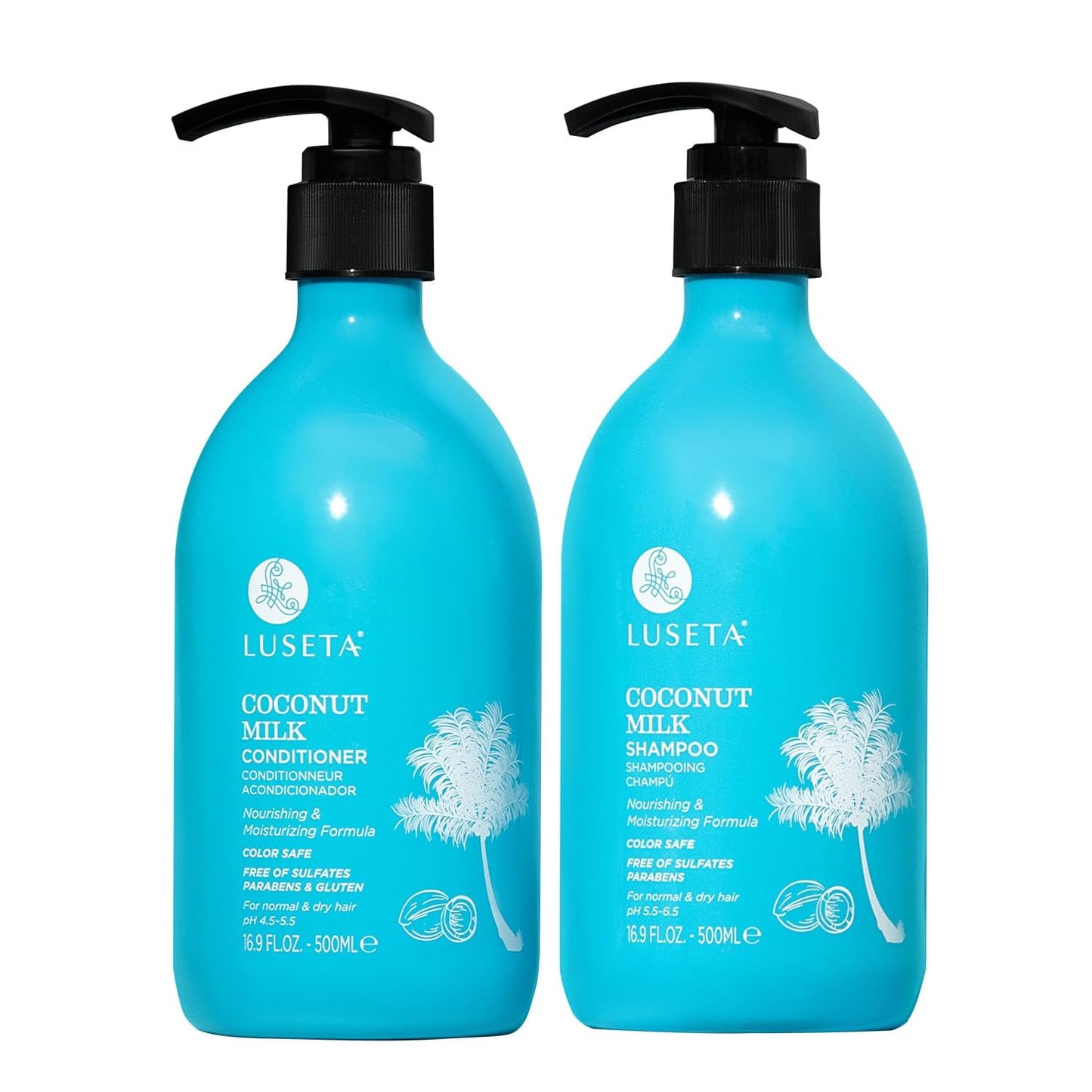 Luseta Coconut Oil Shampoo and Conditioner Set - with Argan, Avocado & Almond Oil - Moisturizing, Frizz Control & Split End Repair Sulfate Free, Color Beauty & Personal Care L LUSETA