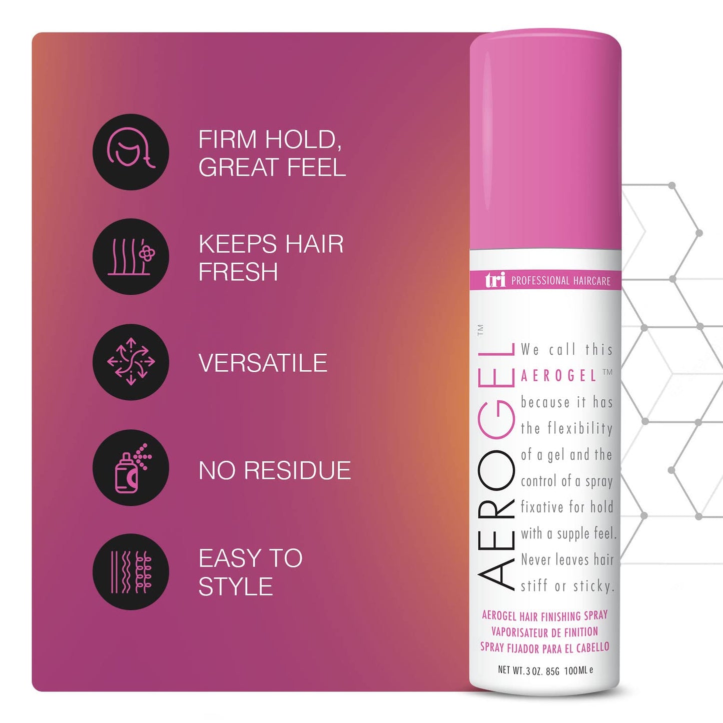 TRIDESIGN Aerogel Hairspray - Strong Hold Hair Finishing Spray for Volumizing & Control, Flexible Styling for All Hair Types, Non-Sticky and Scented Beauty & Personal Care TRIDESIGN