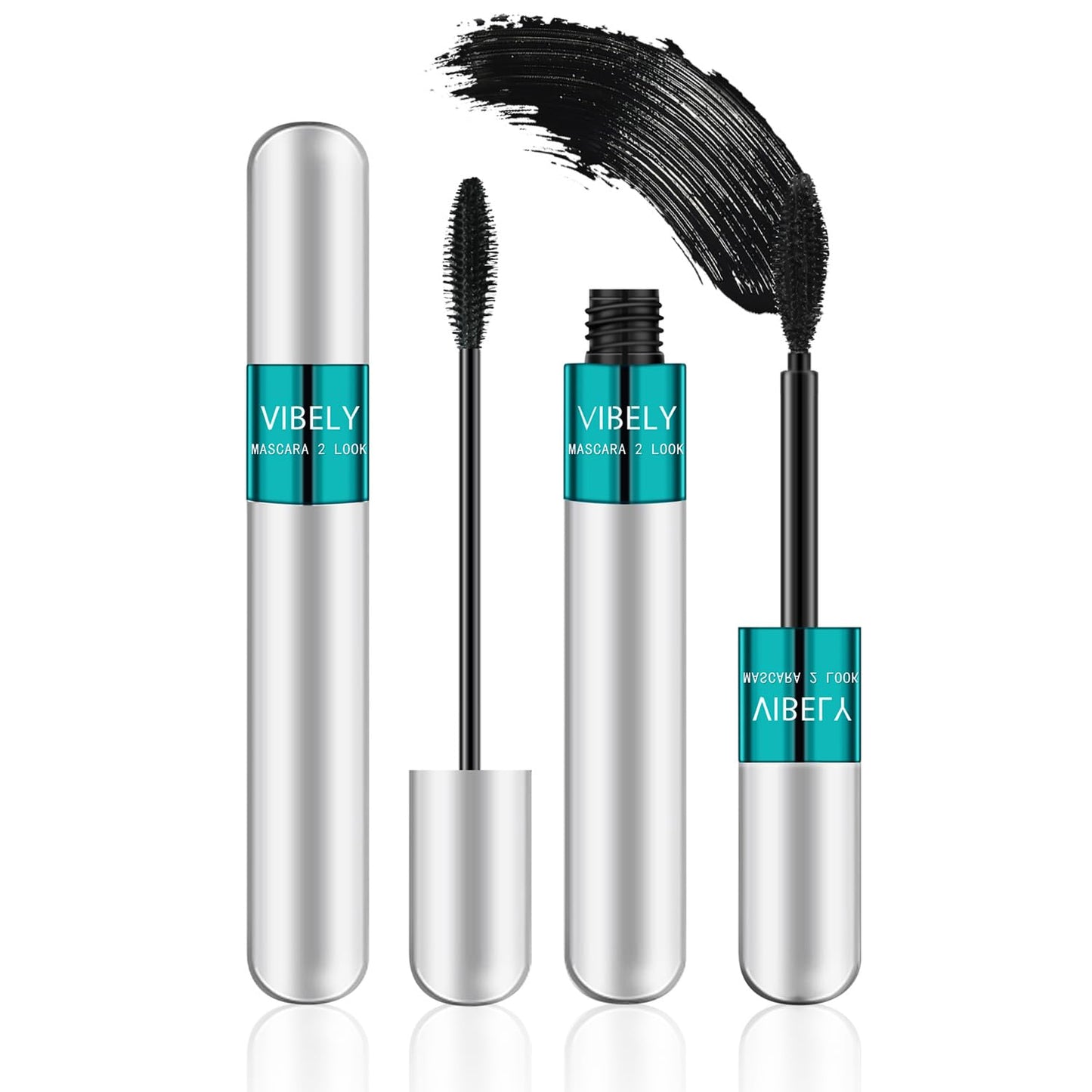 2 in 1 Mascara 5x Longer Waterproof Lash Cosmetics Natural Lengthening and Thickening Effect No Clumping Superstrong Magic 4d Silk Fiber for Vibely Beauty & Personal Care VIBELY