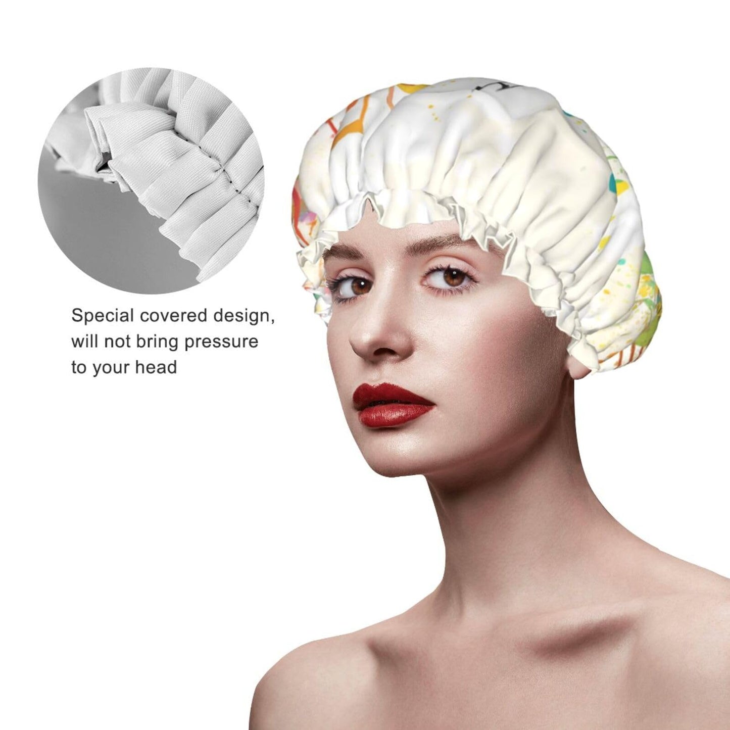 Abstract Music Themed Shower Cap For Women Reusable Double Layers Bathing Bath Cap Hair Caps Waterproof Elastic Band Ladies Spa Salon Shower Hat Hair Beauty and Personal Care GDSHJKLW