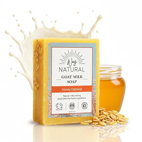 Way Natural Honey Oatmeal Soap Bar - Goat Milk Soap for Men, Women & Kids - Natural, Handmade w/Real Milk - Dry, Sensitive Skin, Hands/Body - Premium Beauty & Personal Care Way Natural