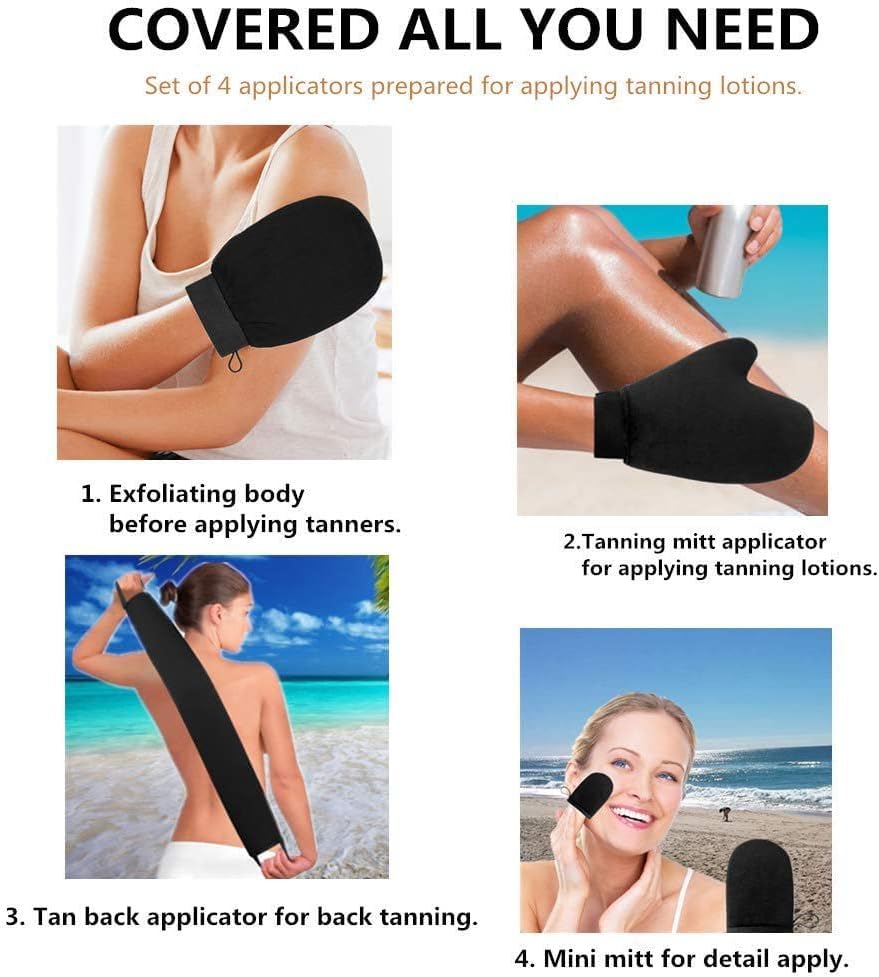 Yvoier Self Tanning Mitt Applicator Kit 4 in 1 Self Applicator Set with Exfoliating Glove,Tan Mitt Applicator, Tanning Back Lotion Applicators Beauty and Personal Care YVOIER