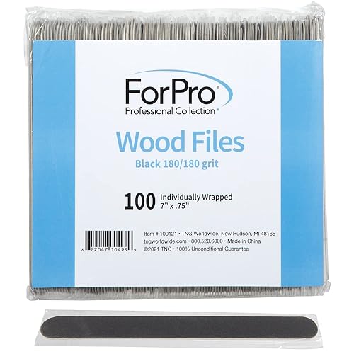 ForPro Professional Collection Wood Nail File, Black, 180/180 Grit, Double-Sided Manicure & Pedicure Nail Files, 7” L x .75“ W, Individually-Wrapped Beauty & Personal Care ForPro Professional Collection