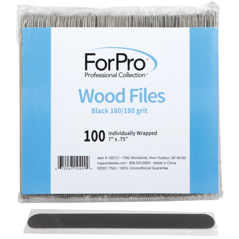 ForPro Professional Collection Wood Nail File, Black, 180/180 Grit, Double-Sided Manicure & Pedicure Nail Files, 7” L x .75“ W, Individually-Wrapped Beauty & Personal Care ForPro Professional Collection