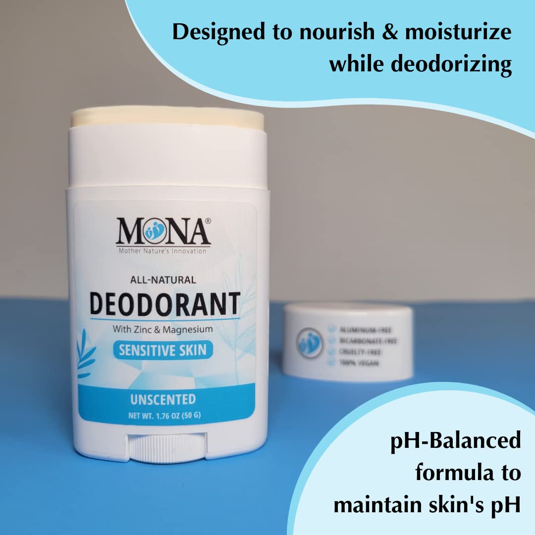 MONA BRANDS All Natural Deodorant For Women & Men - For Sensitive Skin - No Aluminum or Baking Soda - (UNSCENTED 1.76 Oz) Beauty and Personal Care MONA