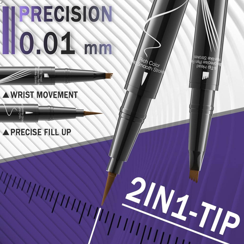 Pinkiou Microblading Eyebrow Pen, 2-In-1 Waterproof Eyebrow Pen, Dual-Ended Eyebrow Pen with 2-Fork-Tips and Precision Brush, Eyebrow Pen for Natural… Beauty & Personal Care Pinkiou