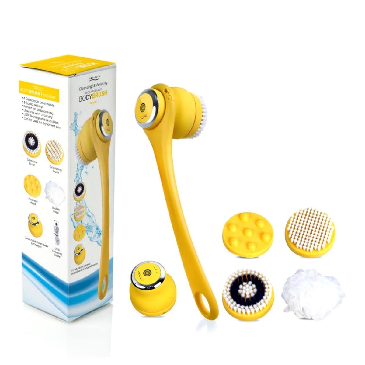 ISO Beauty ISOABBBRYW-700 Cleansing & Exfoliating Rechargeable All-in-1 Body Brush - Yellow Beauty and Personal Care ISO Beauty