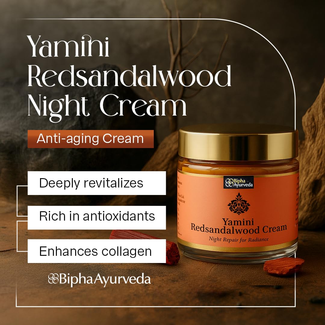 Bipha Ayurveda Yamini Red Sandalwood Face Night Cream With Vitamin E, Red Sandalwood Oil, Virgin Coconut, Almond And Lavender Oil For Flawless Beauty & Personal Care Bipha Ayurveda