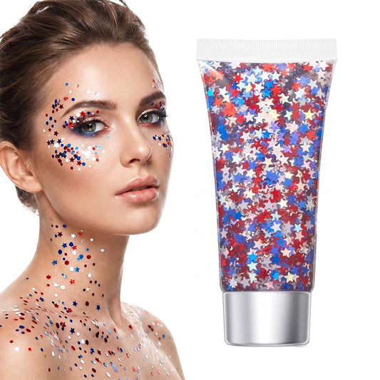 Red White Blue Hair Glitter Stick, 2026 New Patriotic USA Flag Star Chunky Face Body Outfits Sparkle Patriotic Pride Glitter for Soccer President's Beauty & Personal Care SundownAura