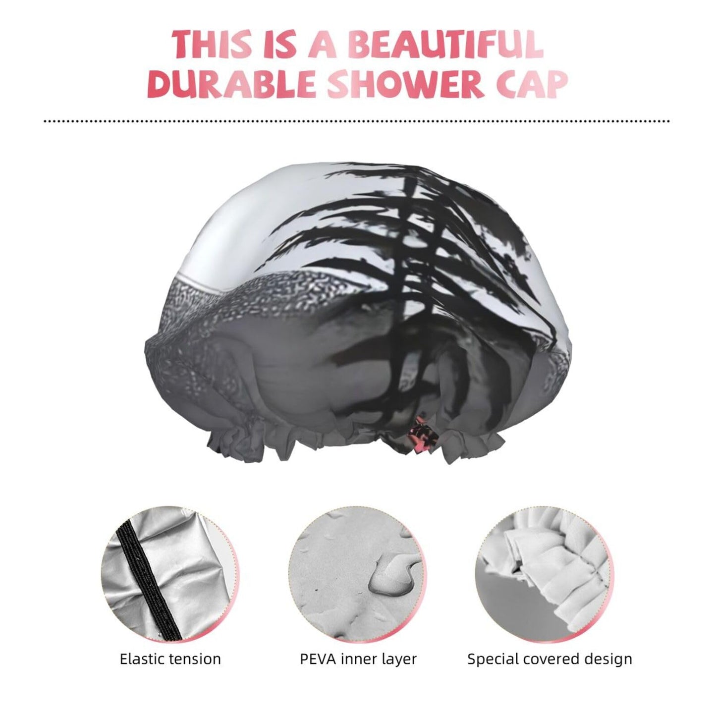Moon Pine Tree Shower Cap for Women Men Large Reusable Shower Bonnet Double-Layer Waterproof Bath Caps Elastic Band Hair Hat for All Hairstyles Beauty and Personal Care BWLHJKE