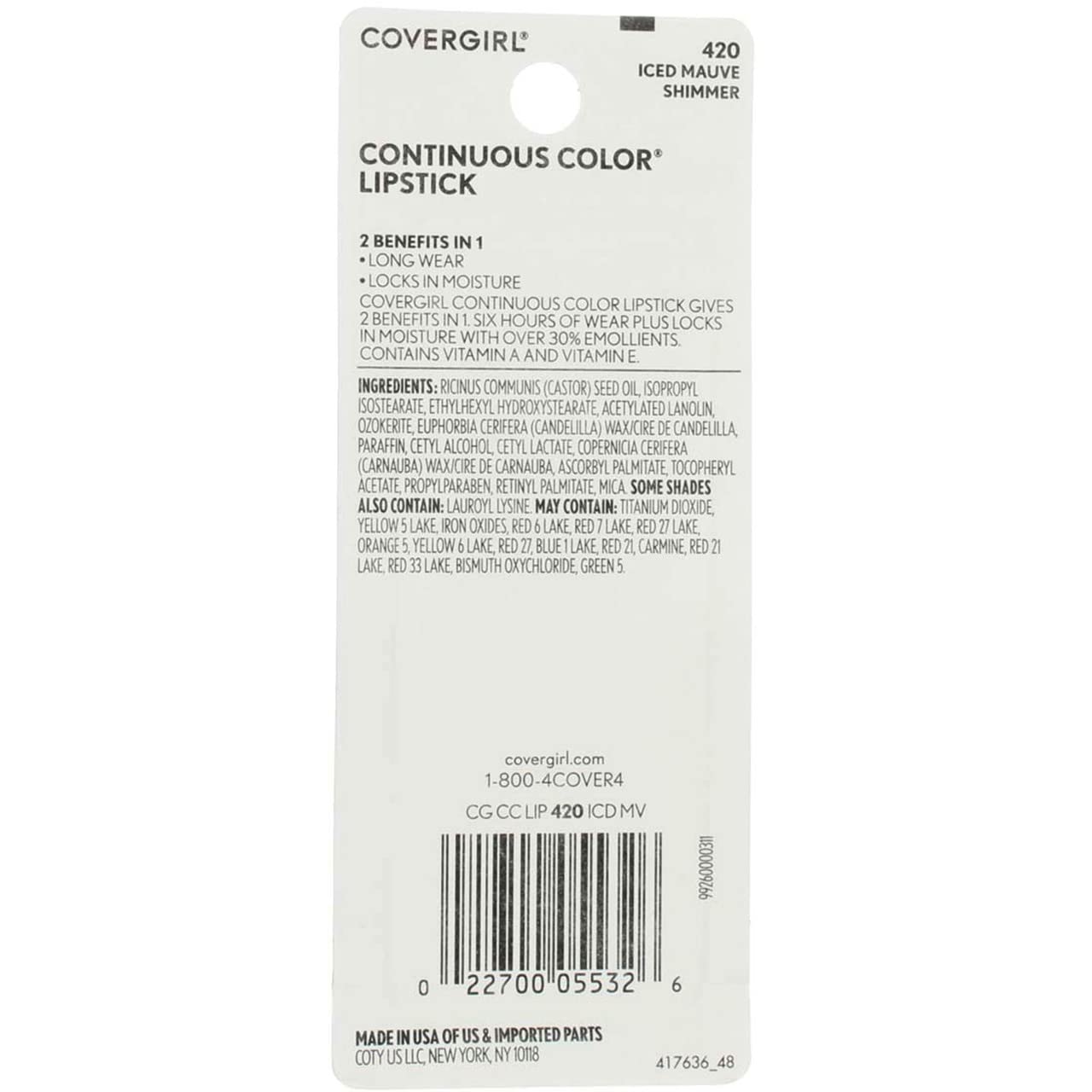 CoverGirl Continuous Color Lipstick, Iced Mauve Beauty & Personal Care COVERGIRL