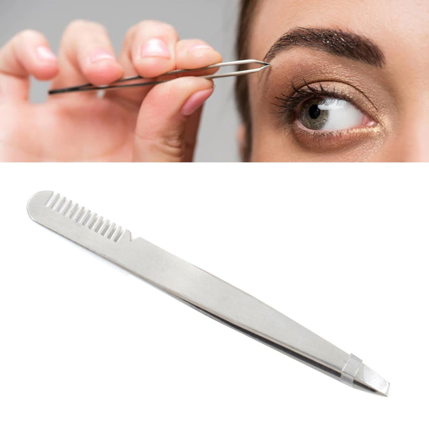 Eyebrow Tweezers with Comb, Stainless Steel Tweezers Comb, Ergonomic Design Makeup Grooming Tool for Eyebrows or Hair, Accurate Clipping, Beauty and Personal Care Dioche