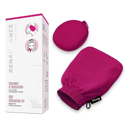 Renaissance Glove a body Exfoliating Mitt with face scrubbing accessory by Daniele Henkel - Vegan more effective & resistant than a loofah, brush or Beauty & Personal Care LE GANT RENAISSANCE