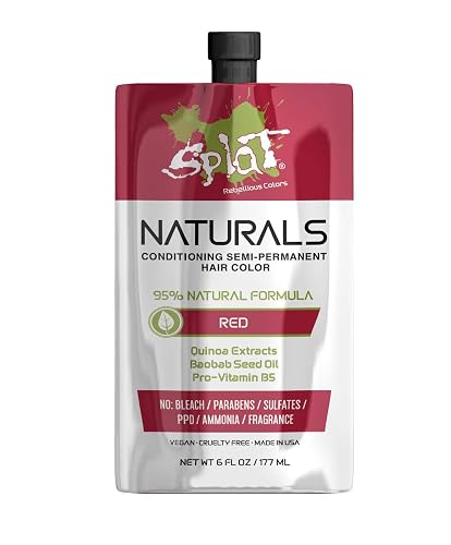Splat Naturals Semi-Permanent Hair Color, Red, 6 fl. oz., 95% Natural Hair Dye Formula Lasts Up to 30 Washes, Vegan & Cruelty-Free Beauty & Personal Care Splat