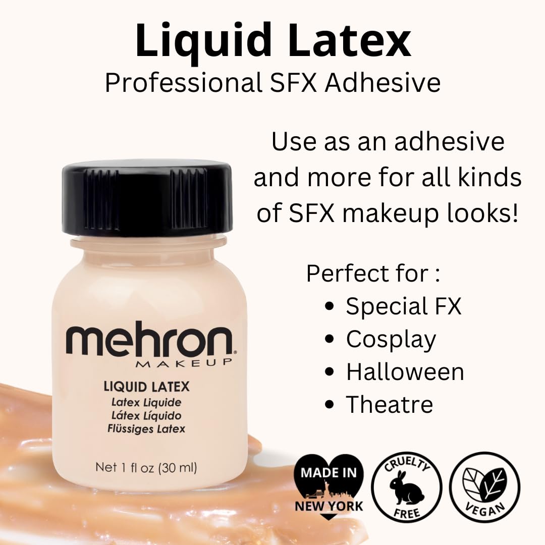 Mehron Makeup Liquid Latex | SFX Makeup | Halloween | Latex Glue for Skin | Special FX Prosthetic Glue 1 fl oz (30 ml) (Light Flesh) | Made in the USA Beauty & Personal Care Mehron