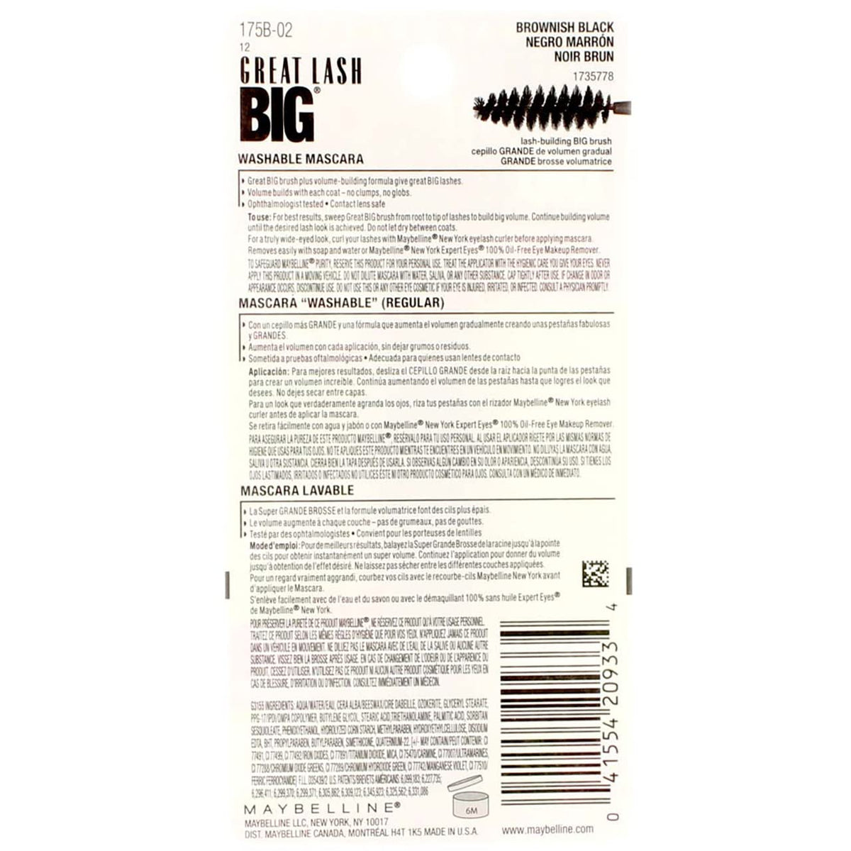 Maybelline New York Great Lash Big Washable Mascara, Brownish Black 132, 0.34 Fluid Ounce (Pack of 3) Beauty & Personal Care MAYBELLINE