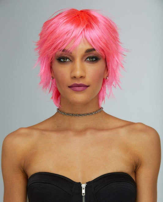 Jinx Blush Wig Color Pink Explosion - Sepia Wigs Short Pixie Cut Vintage Style Shag Synthetic Straight Costume Fantasy Spunky Rocker Anime