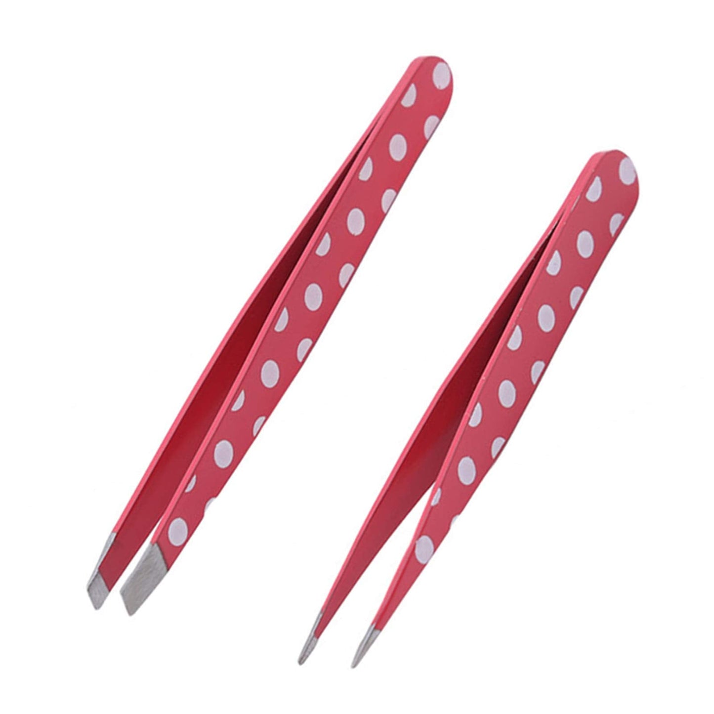 joxipe Stainless Steel Slant Tip Tweezer 2PC - White Polka Dot Design Eyebrow Tweezers,Surgical Grade Stainless Steel for Professional Eyebrow Shaping Beauty and Personal Care Haoweida