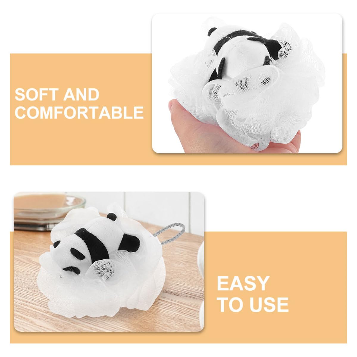 Cabilock 2pcs Cartoon Panda Bath Loofah Body Scrubber Exfoliating Mesh Sponge and Bathing Beauty and Personal Care Cabilock
