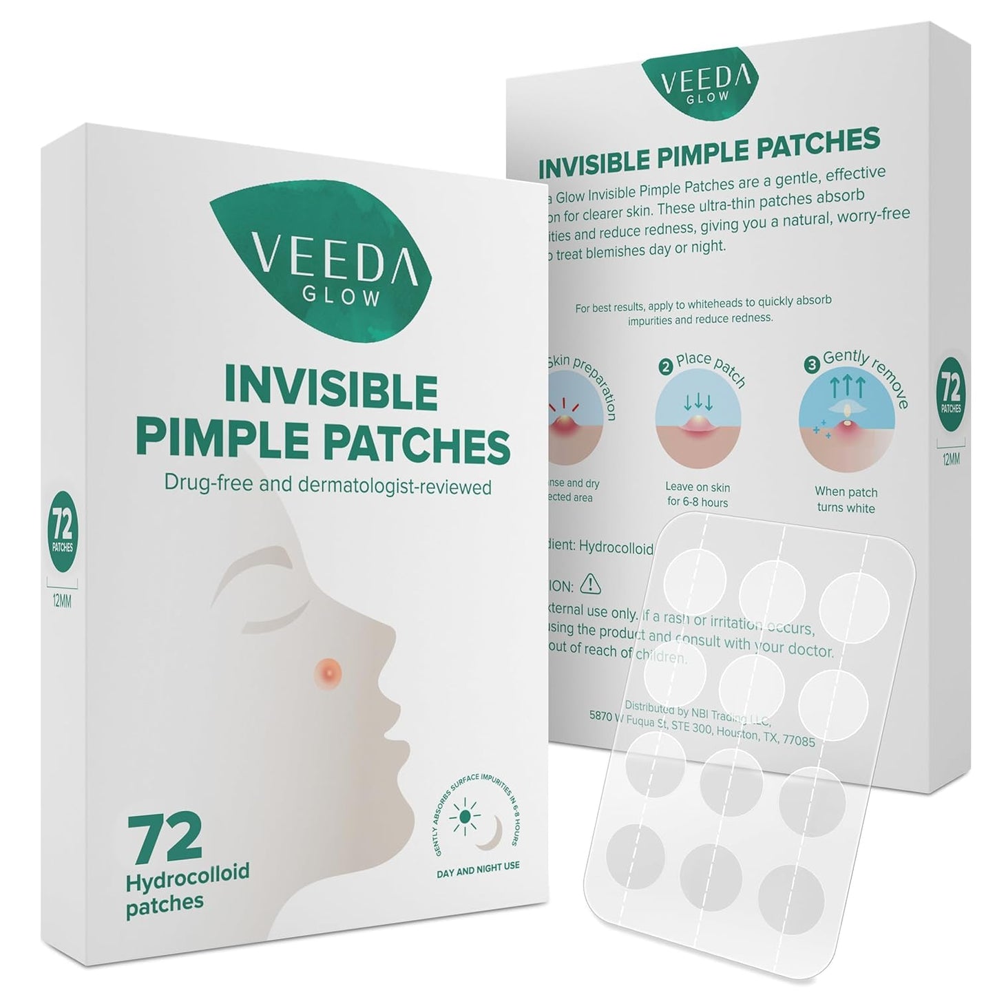 Veeda Glow Pimple Patches - Hydrocolloid Acne Stickers for Fast Healing, Invisible & Non-Irritating Zit Covers, Blemish Spot Treatment, 72 Count Beauty & Personal Care Veeda