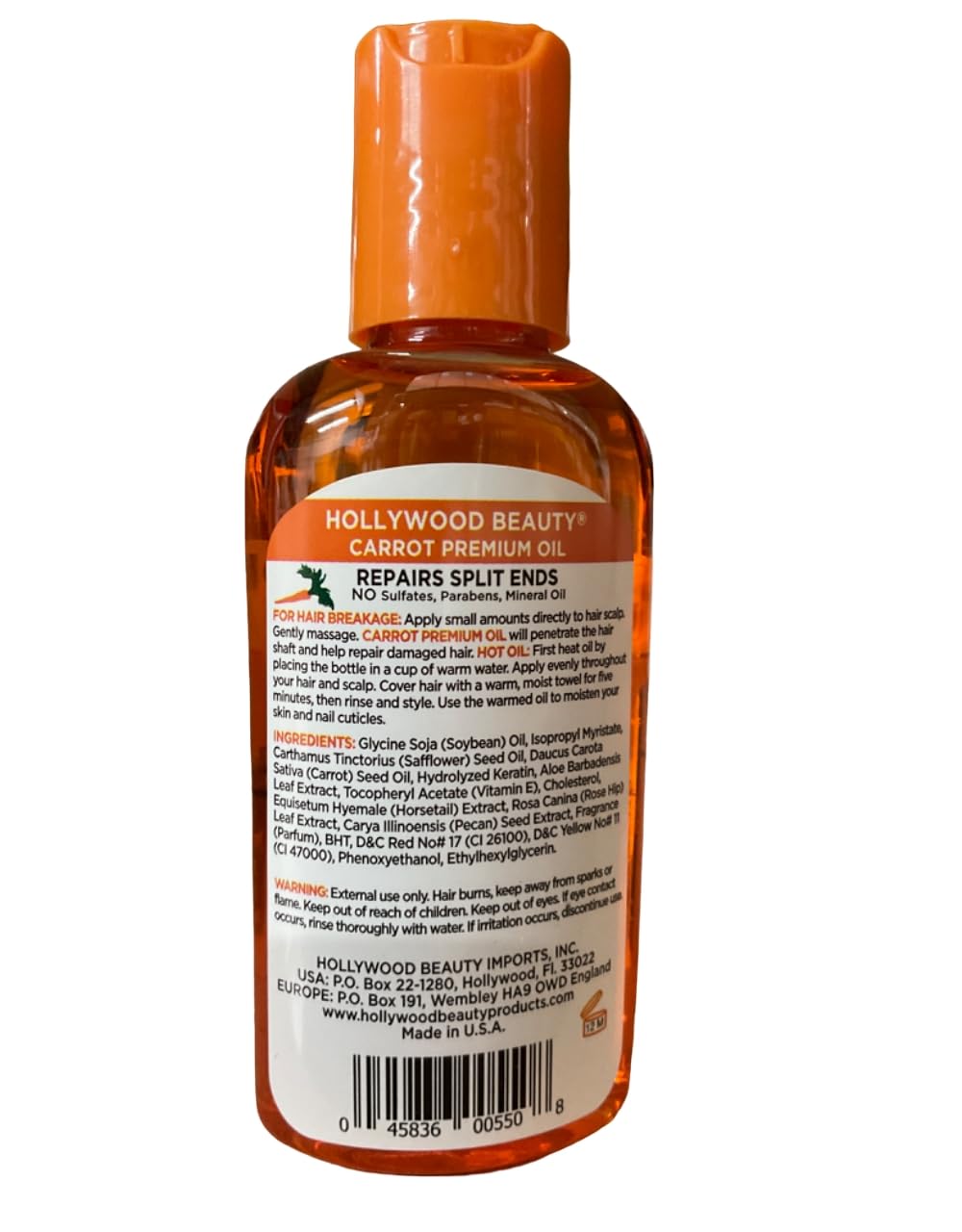 Hollywood Beauty Carrot Oil Repairs Damage Hair & Split Ends 2 oz (Pack of 3) Beauty & Personal Care Hollywood Beauty