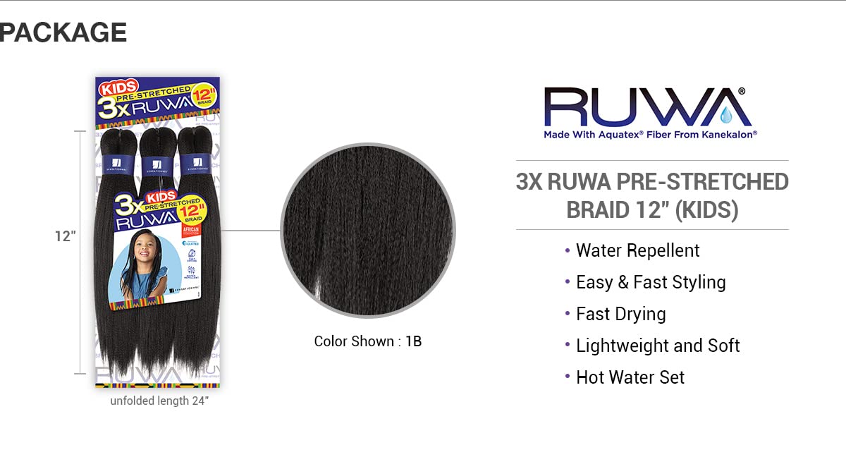 Sensationnel Ruwa 3X Pre-Stretched Kids Braid 12 (Color:SM1B/27, Pack of 4)