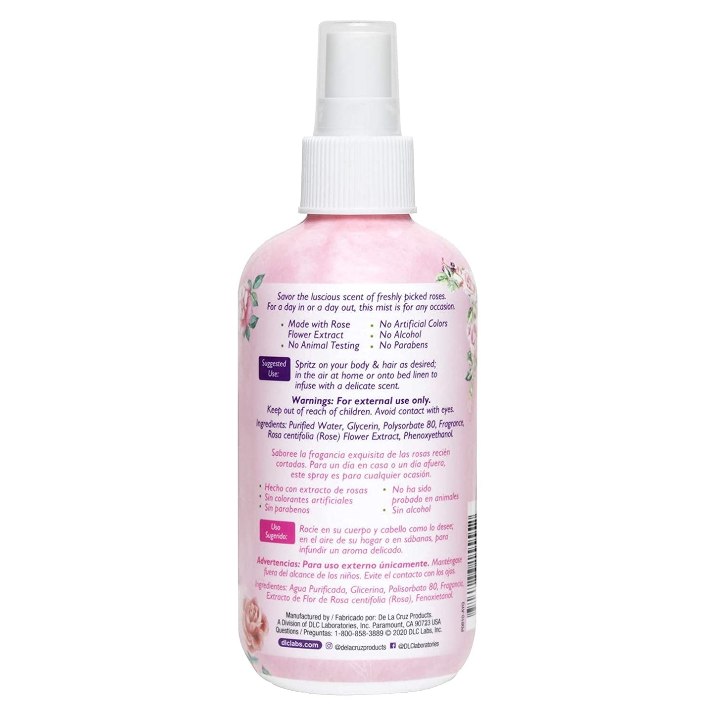 De La Cruz Rose Water Spray, No Parabens or Artificial Colors, Vegan, Made in USA 8 FL. OZ. (2 Bottles) Beauty & Personal Care De La Cruz