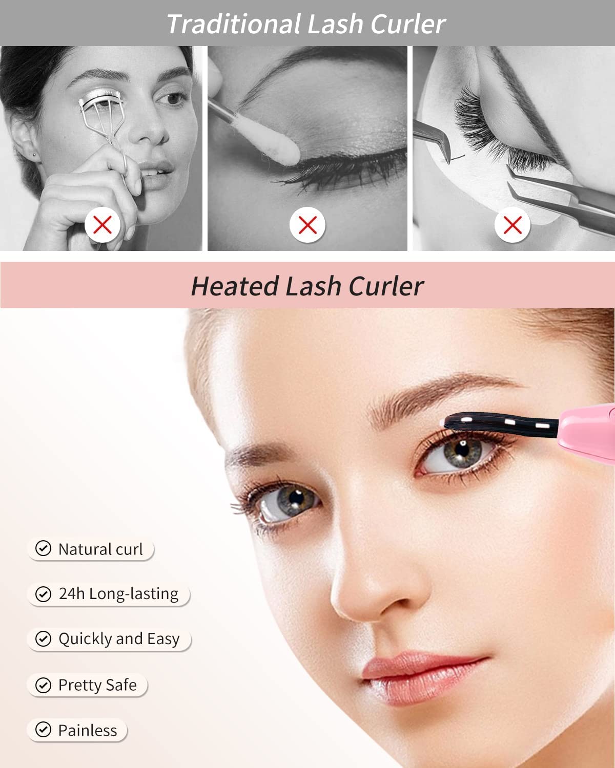 ZAPAL Heated Eyelash Curler, Heated lash Curler, Intelligent Power Off Electric Eyelash Curler Heated Quickly 24 Hs Lasting Natural Makeup (Pink Beauty & Personal Care ZAPAL