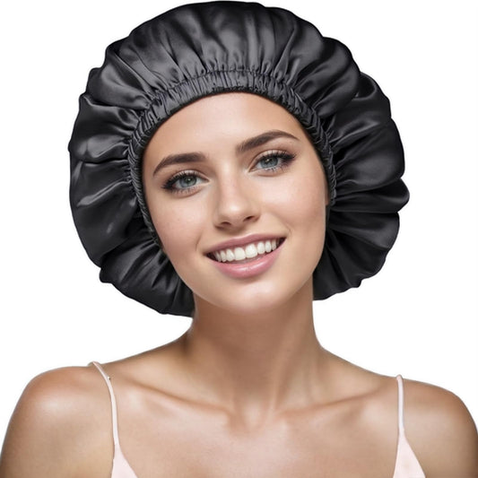 VECIIR Satin Bonnet Silk Bonnet for Sleeping Women and Men, Ajustable Hair Bonnet for Curly Hair with Double Layer Hair Bonnet,Black - Black,Medium Beauty and Personal Care VECIIR