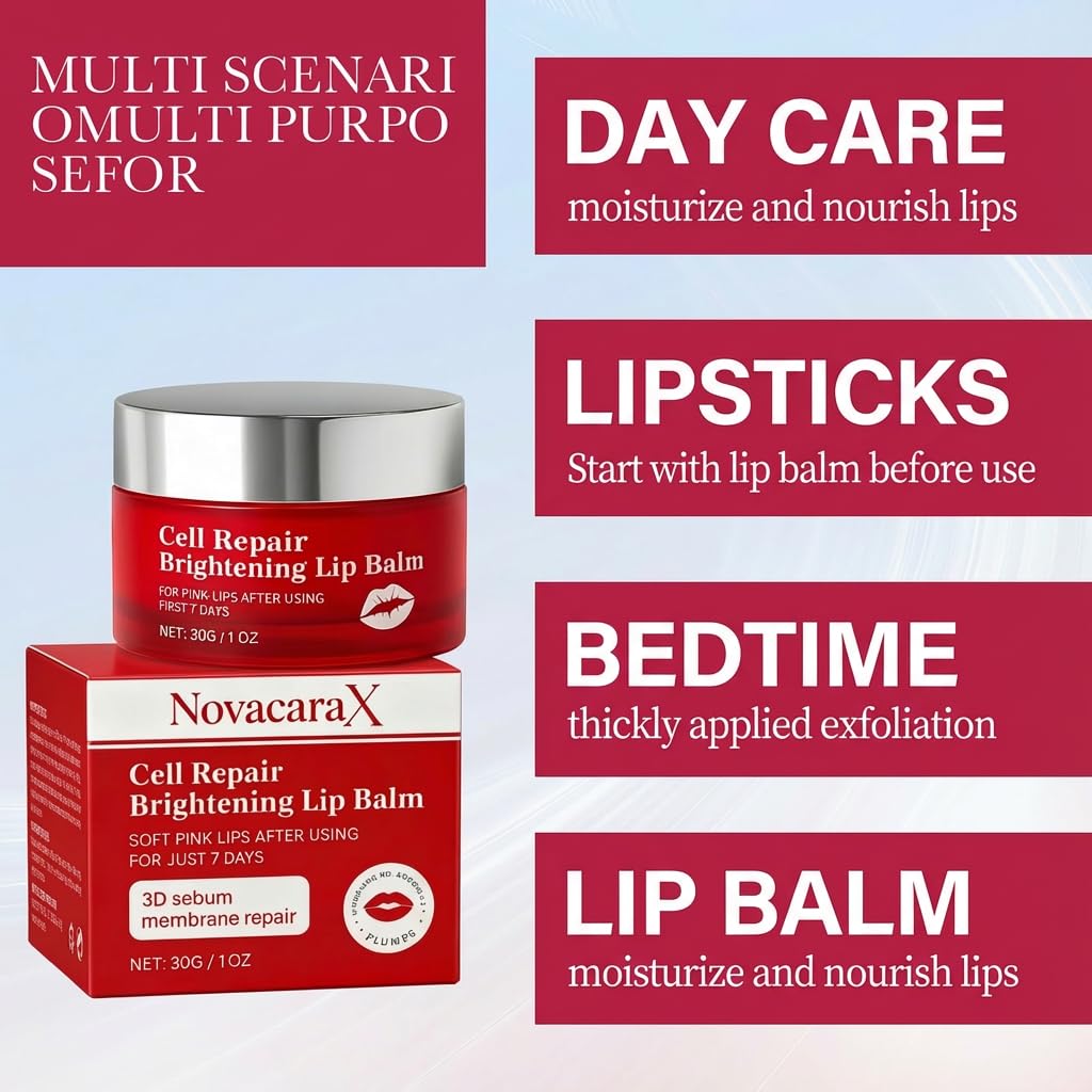 NovacaraX Cell Repair Brightening Lip Balm, Fades Lip Pigmentation, Softens Dark Lips, Moisturizing and Plumping, Glossy Finish, 1 oz (1 pcs) Beauty and Personal Care NovacaraX