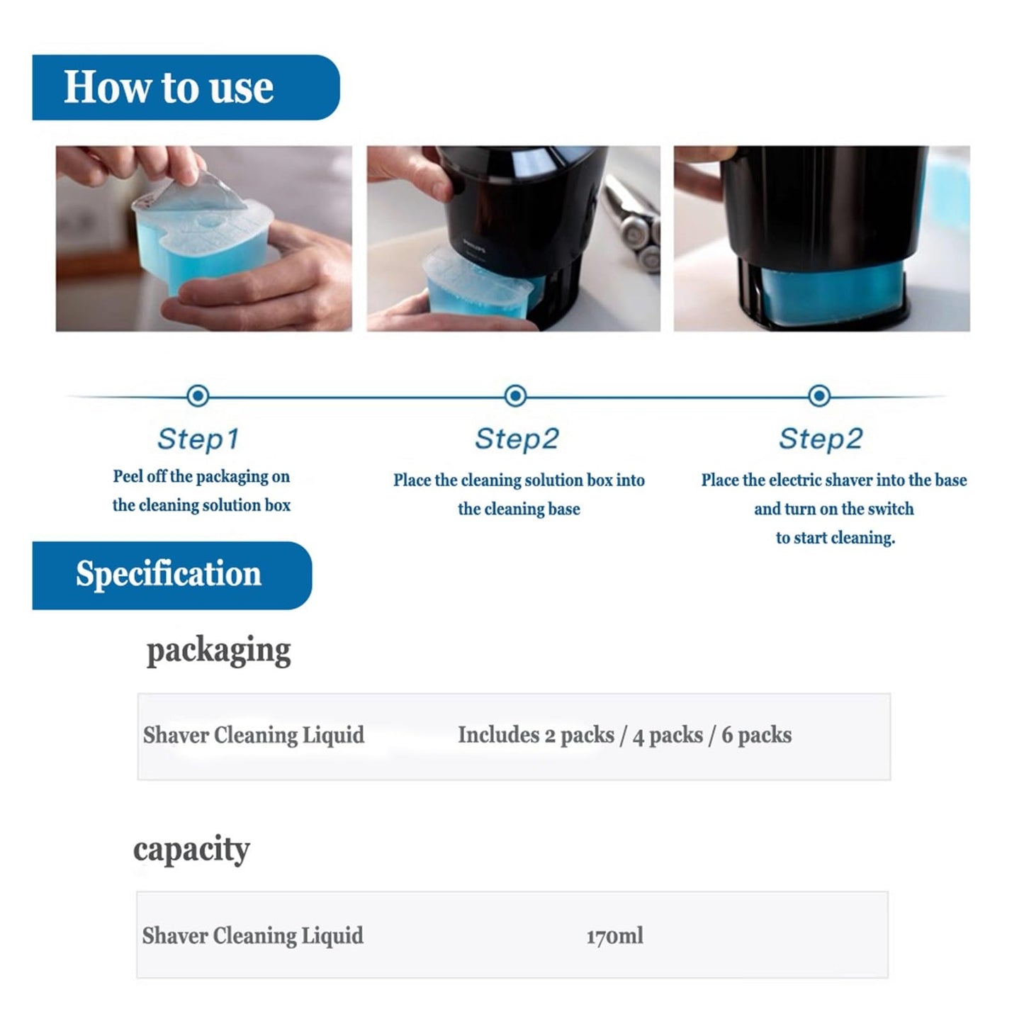 FMGDJJK 170ml JC301 JC302 Shaver Cleaning Liquid - Compatible with Philips S5000/S7000/S9000 Series - Fits Shavers with Cleaning System, Shaver Beauty and Personal Care FMGDJJK