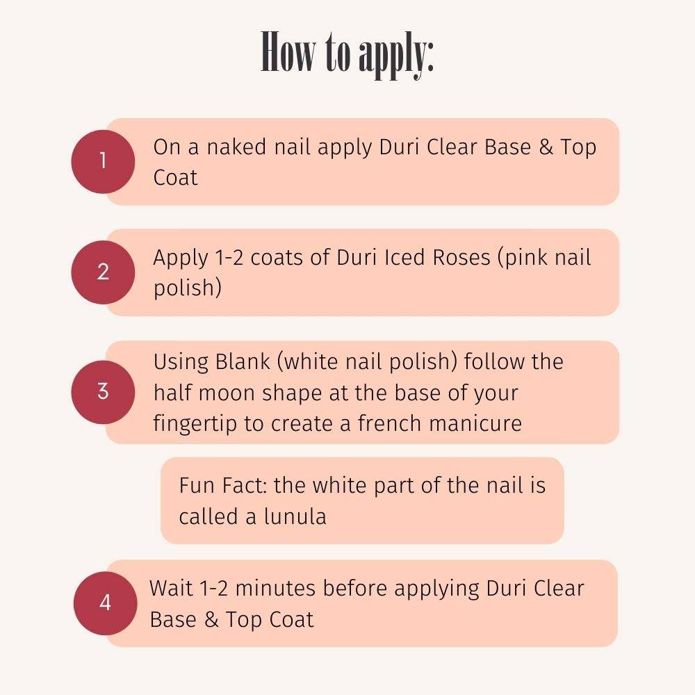 duri Nail Polish, GBD-105 Basic Beauty, French Manicure Classic 3 Piece Set, Tip, Base and Top Coat, Semi Sheer 309 Iced Roses, Quick Drying, Long Beauty & Personal Care duri