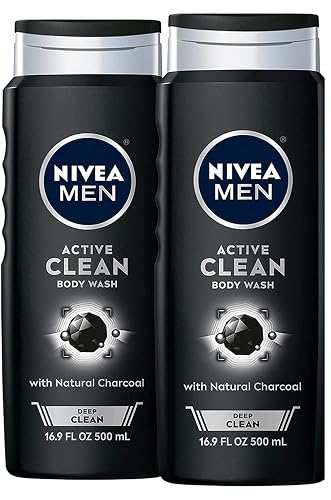 Nivea Men DEEP Active Clean Charcoal Body Wash, Cleansing Body Wash with Natural Charcoal, 2 Pack of 16.9 Fl Oz Bottles Beauty & Personal Care NIVEA MEN