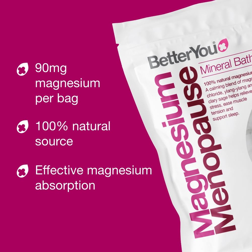 BetterYou Magnesium Menopause Bath Flakes - Magnesium Bath Soak and Menopause Support - Soothes Sore Muscles - Ylang Ylang and Clary Sage - 1.6 lb Beauty and Personal Care BetterYou