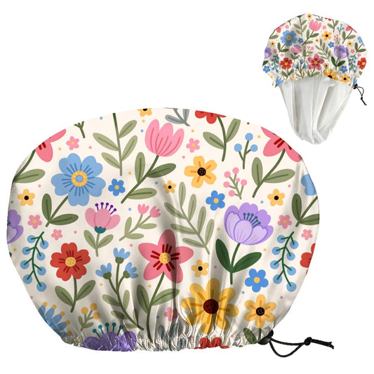 DELORIGIN Bohemian Floral Patterns Reusable Shower Cap Cute Double Layer Waterproof Shower Caps Large Elastic Hair Cover Adjustable Hair - Drying Caps Beauty and Personal Care DELORIGIN