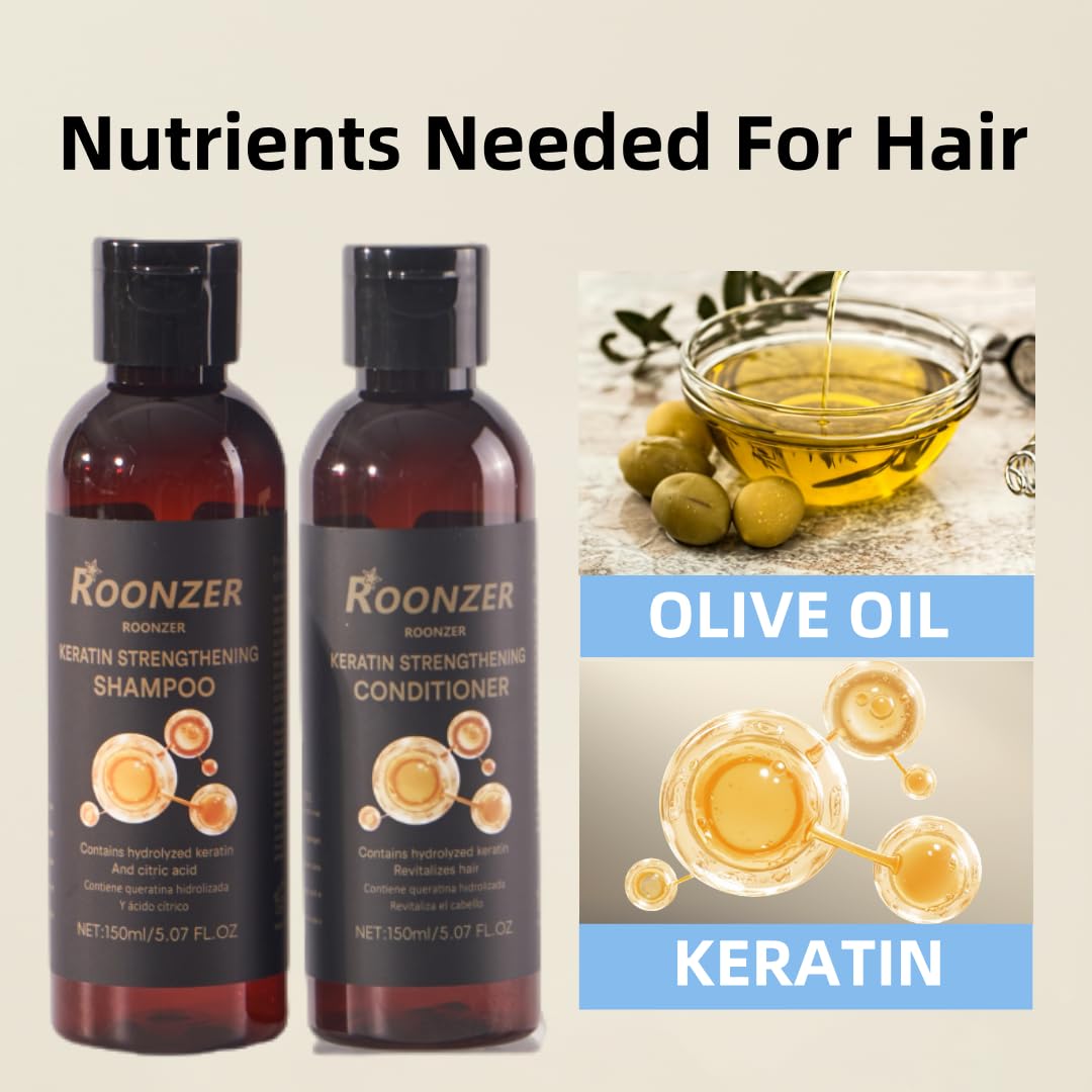 ROONZER Keratin Shampoo & Conditioner Set for All Hair Types | Deep Cleanse + Intense Hydration | Strengthening & Anti-Frizz Formula | Reduces Beauty & Personal Care ROONZER