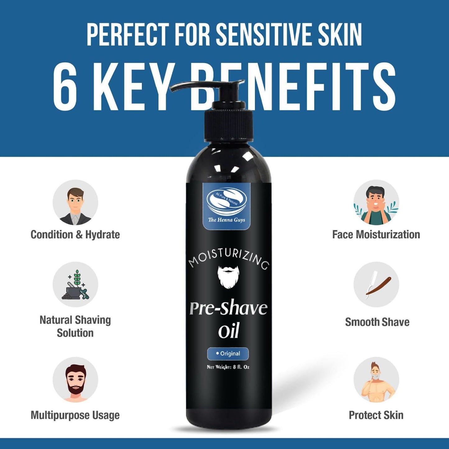 8 fl. Oz, Unscented Pre Shave Oil for Men, Excellent Shaving oil for Men, Prepares for a burns free Shave, Works with Straight or Safety Razor Beauty and Personal Care The Henna Guys