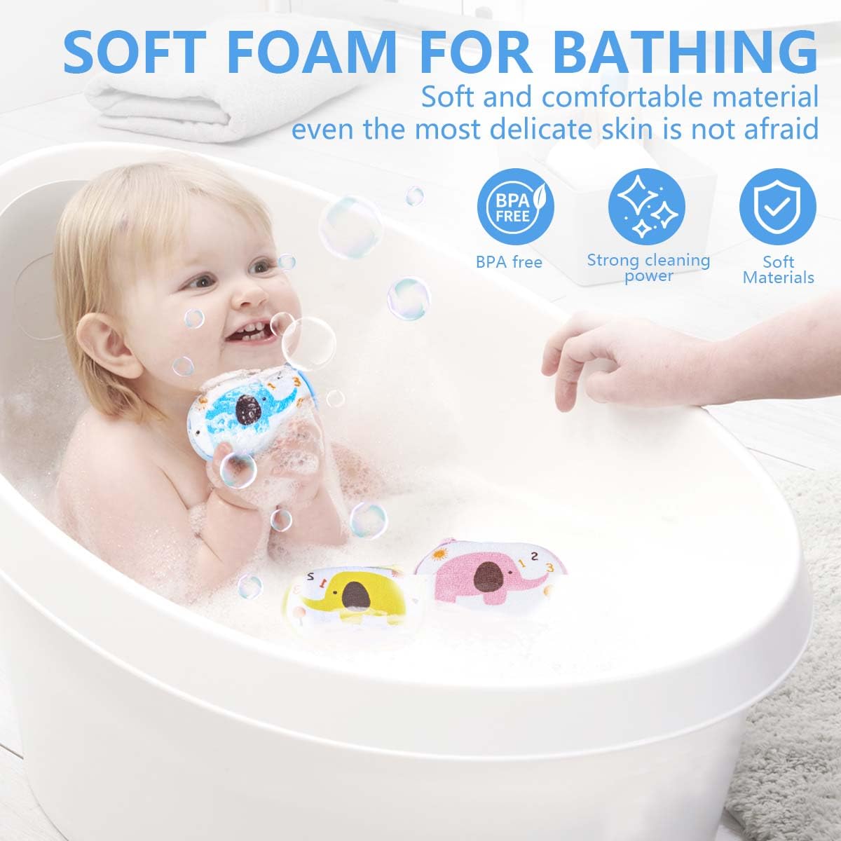 OBTANIM Baby Bath Sponge Soft Foam Scrubber Natural Sponge for Bathing, Shower Scrubber Body Sponge for Kids/Babies/Men/Women, Set of 3 Beauty & Personal Care OBTANIM